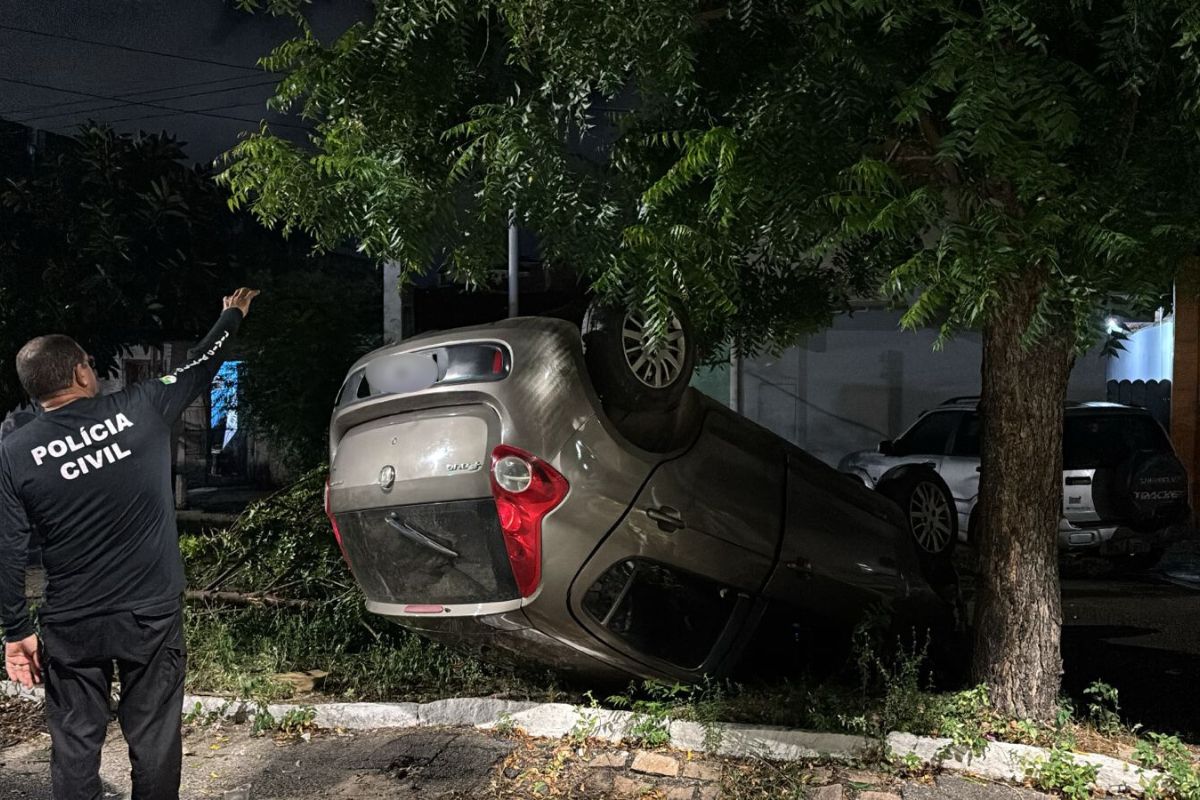 Carro capota na Zona Sul de Natal e motorista foge do local
